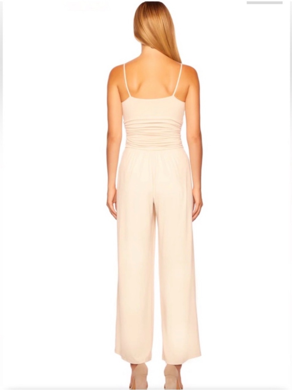 Susana Monaco String Slit Front Wide Leg Jumpsuit Blanched Almond size L | NWT - Picture 3 of 11